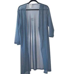 One More Thyme Womens Sheer Blue Duster Cardigan Size 2X